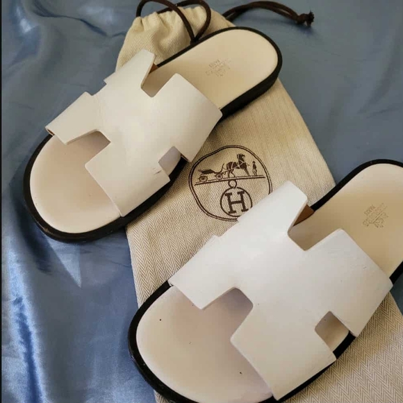 White Designer Slide Sandals - Picture 1 of 3